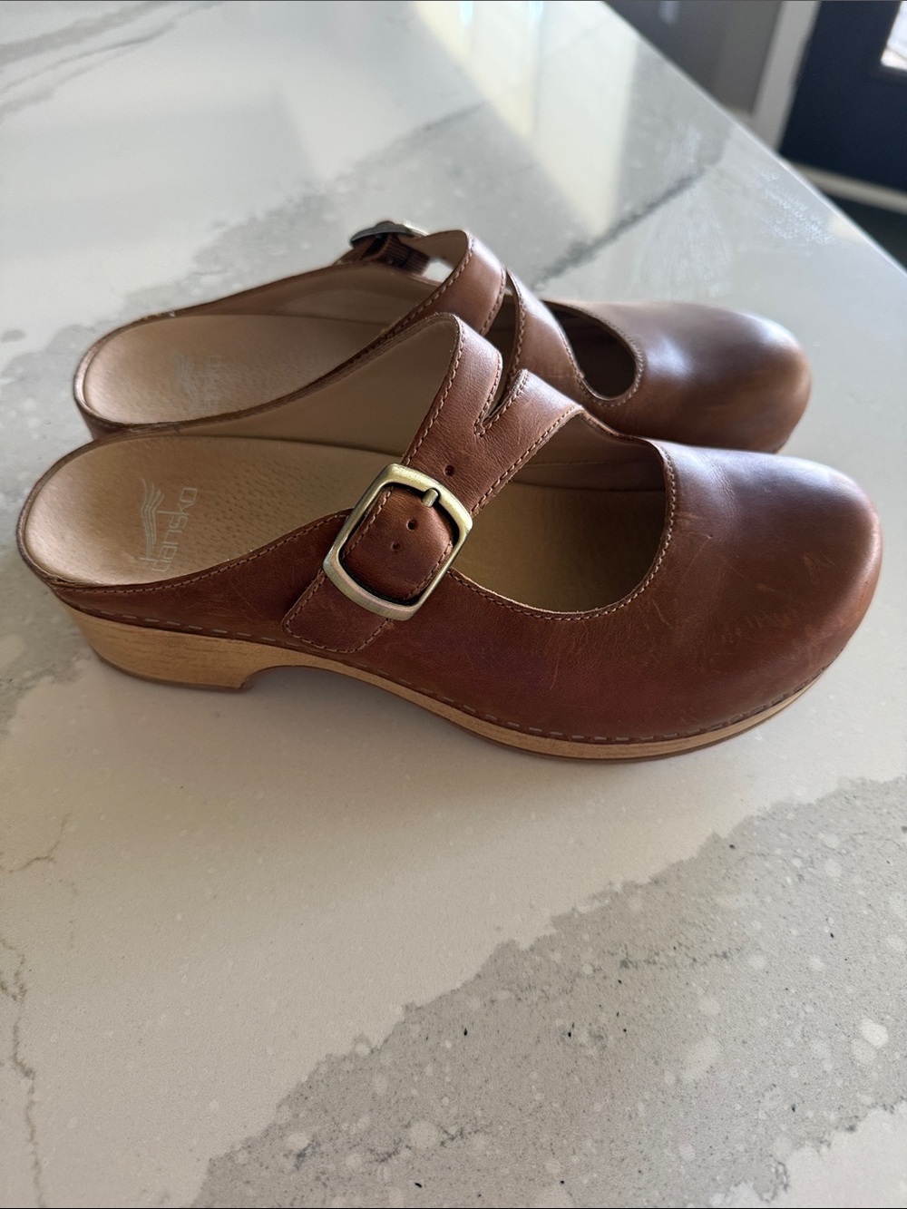 Dansko Brown Leather Mary Jane Clog with Buckle